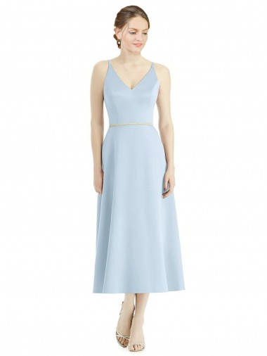 Satin Tea Length V-Neck A-Line Bridesmaid Dress Stockport