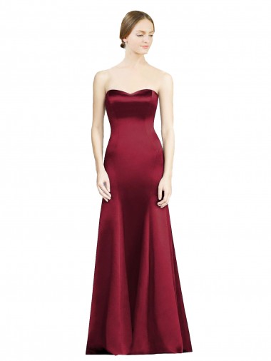 Satin Long Sweetheart Burgundy Mermaid Bridesmaid Dress Stockport