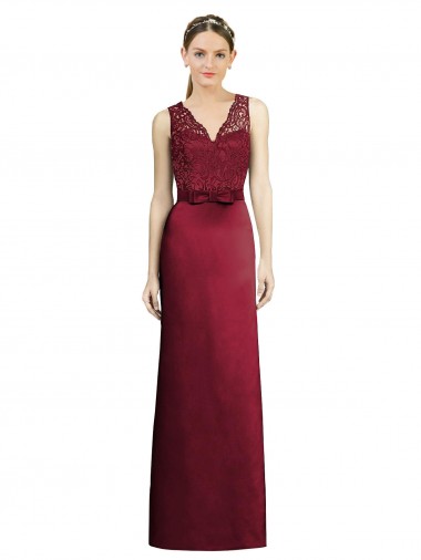 Satin & Lace Long V-Neck A-Line Bridesmaid Dress Stockport