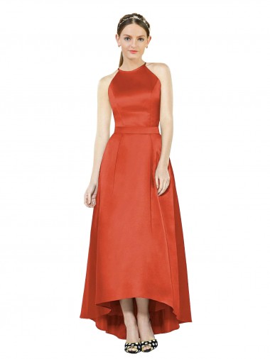 Satin Halter Neck A-Line High Low Bridesmaid Dress Stockport