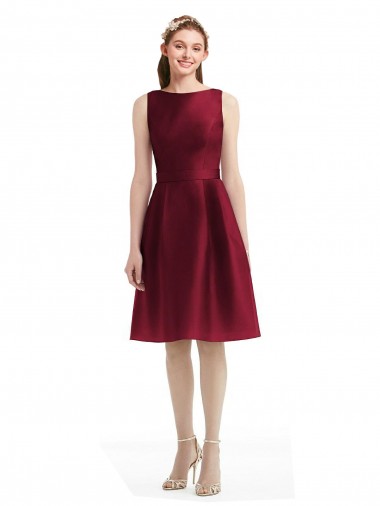 Satin Knee Length Bateau Neck A-Line Bridesmaid Gown Stockport