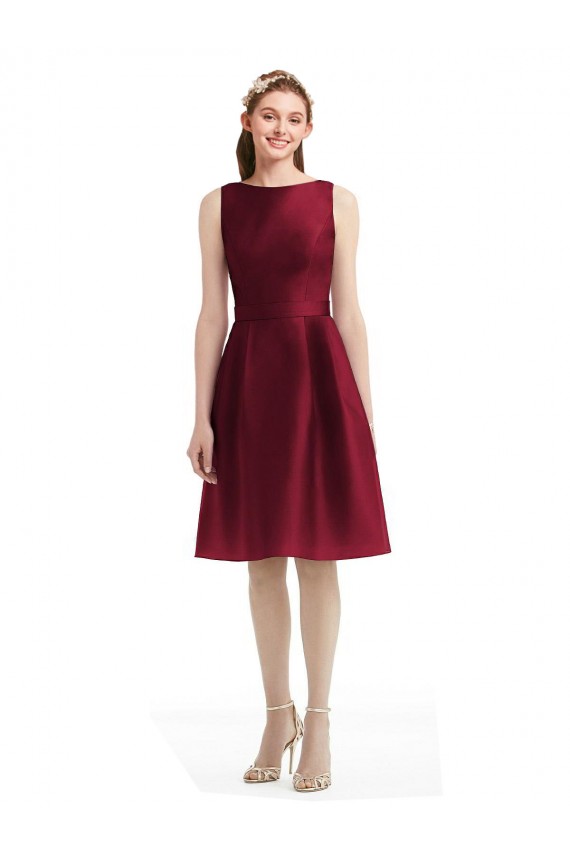 Satin Knee Length Bateau Neck A-Line Bridesmaid Gown Stockport