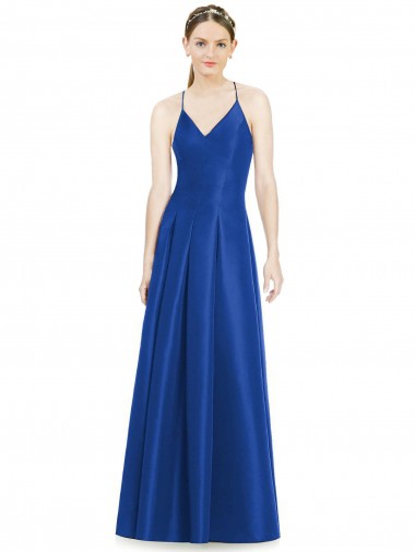 Satin Criss Cross Open Back Long Spaghetti Straps A-Line Bridesmaid Dress Stockport