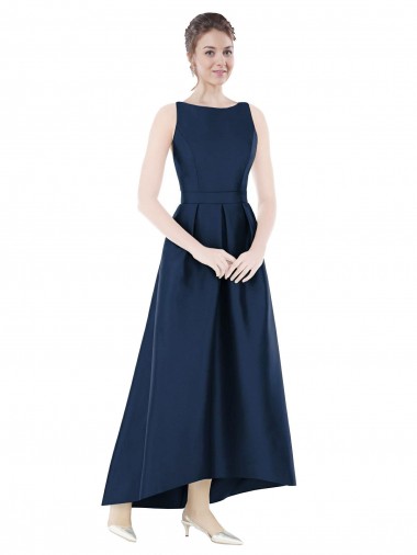 Satin Long Bateau Neck A-Line High Low Bridesmaid Dress Stockport