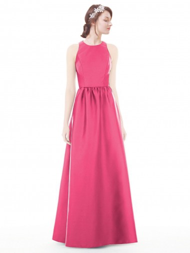 Satin Keyhole Back Long Jewel Neck A-Line Bridesmaid Dress Stockport