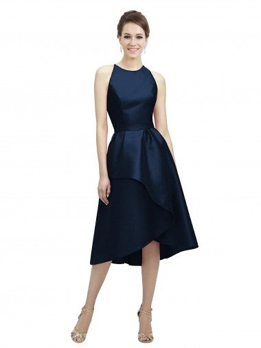 Satin Tea Length Halter Neck A-Line High Low Bridesmaid Dress Stockport