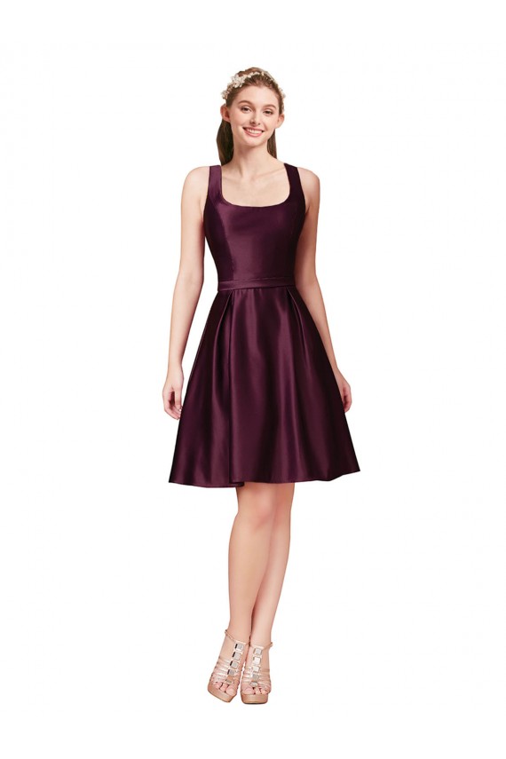 Satin V-Back Knee Length Bateau Neck A-Line Prom Dress / Bridesmaid Dress Stockport