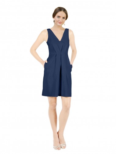 Satin Open Back Knee Length V-Neck A-Line Evening Gown / Bridesmaid Dress Stockport