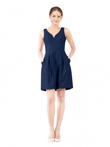 Satin Knee Length V-Neck A-Line Bridesmaid Gown Stockport