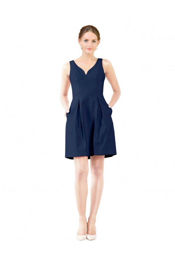 Satin Knee Length V-Neck A-Line Bridesmaid Gown Stockport