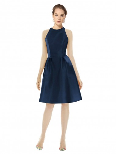 Satin Cocktail Length Halter Neck A-Line Bridesmaid Dress Stockport