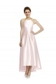 Satin Criss Cross Open Back Long Spaghetti Straps A-Line High Low Bridesmaid Dress Stockport