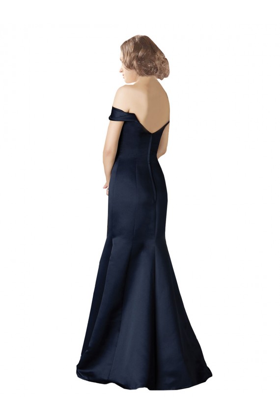 Satin Long Off the Shoulder Dark Navy Mermaid Prom Dress / Bridesmaid Dress Stockport