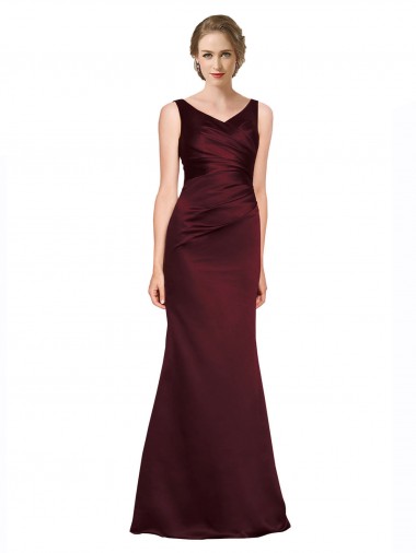 Satin Low Back Long V-Neck A-Line Black Tie Evening Gown / Prom Dress / Bridesmaid Dress Stockport
