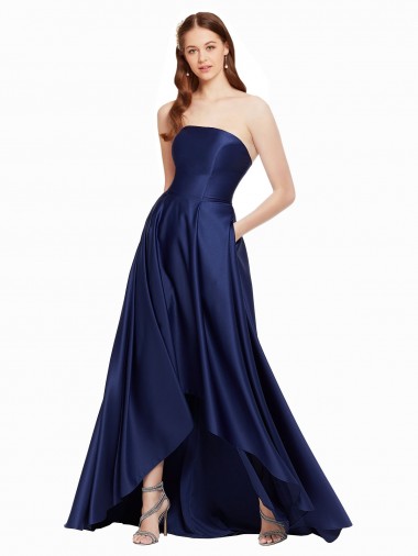 Satin Low Back Long Strapless A-Line High Low Evening Gown / Prom Dress / Bridesmaid Dress Stockport