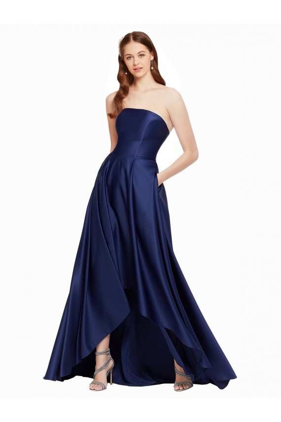 Satin Low Back Long Strapless A-Line High Low Evening Gown / Prom Dress / Bridesmaid Dress Stockport