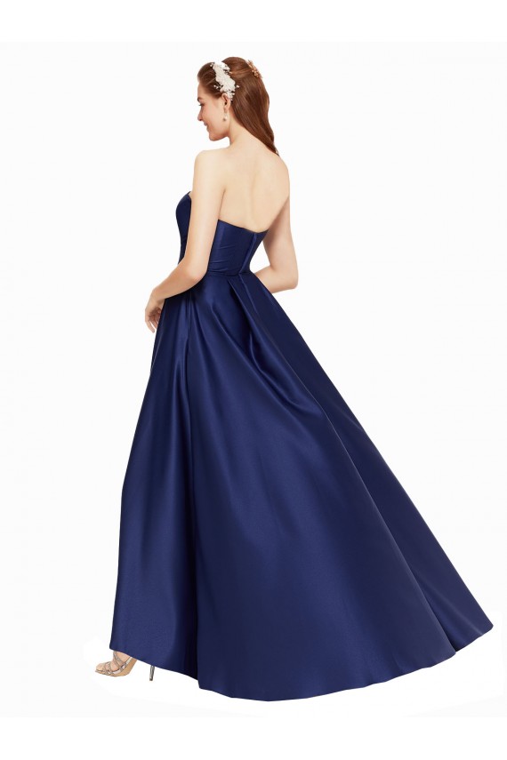 Satin Low Back Long Strapless A-Line High Low Evening Gown / Prom Dress / Bridesmaid Dress Stockport