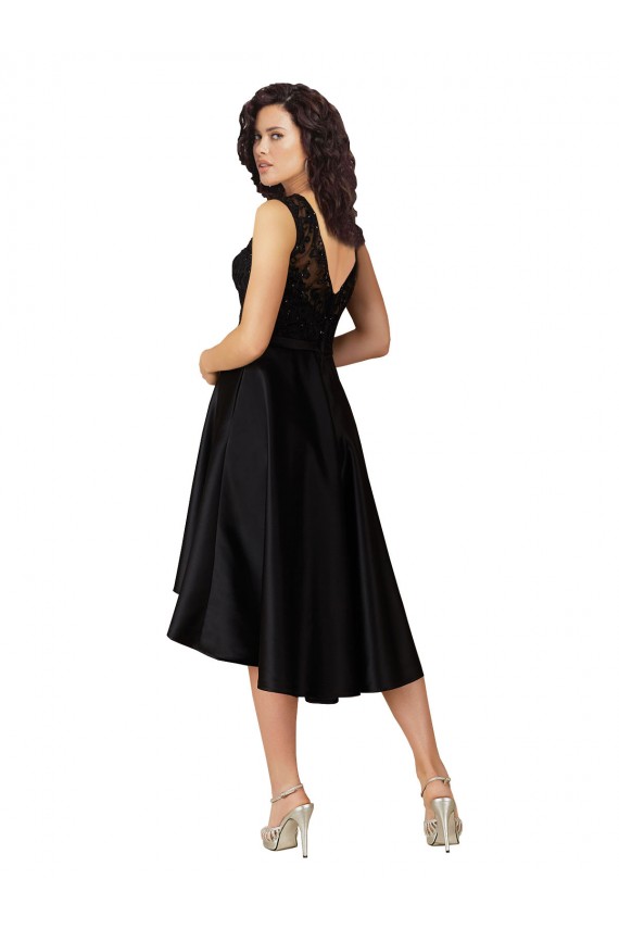 Satin & Lace Midi Length Illusion Neck A-Line High Low Bridesmaid Dress Stockport