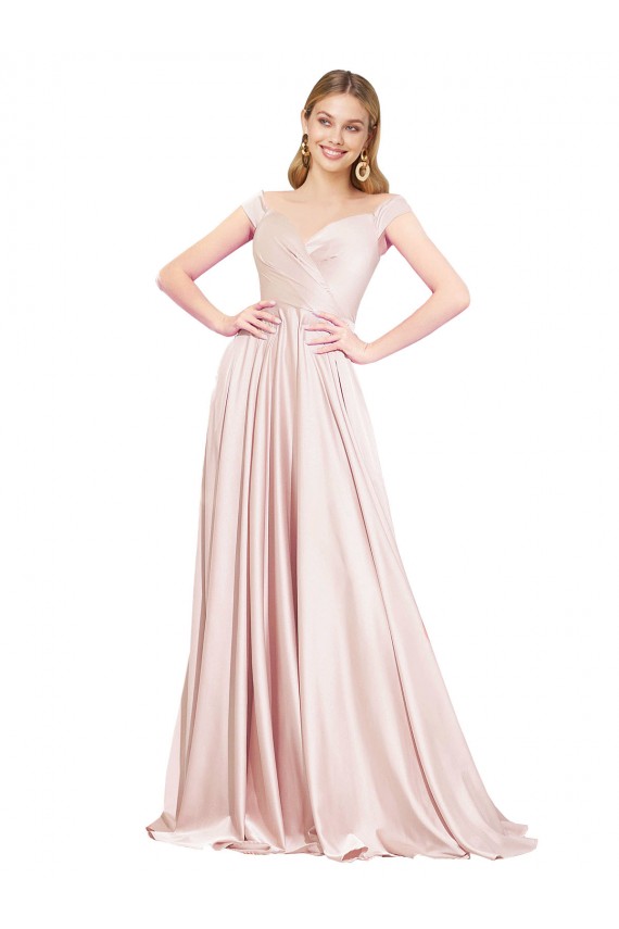 Satin Long Off the Shoulder A-Line Formal Evening Gown / Prom Dress / Bridesmaid Dress Stockport