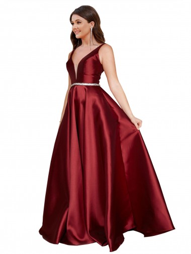 Satin V-Back Long V-Neck A-Line Formal Plus Size Evening Gown / Prom Dress / Bridesmaid Dress Stockport
