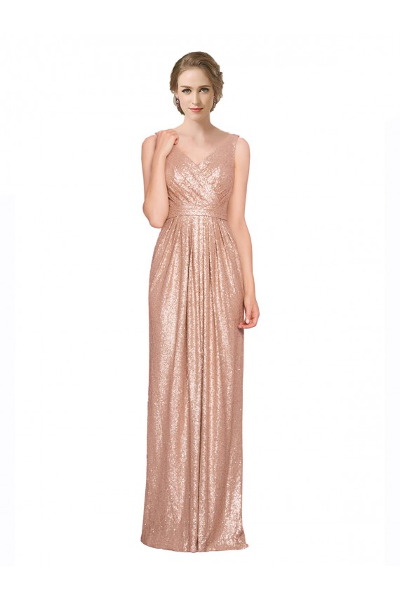Sequin Long V-Neck Sheath Bridesmaid Dress / Evening Dress Stockport