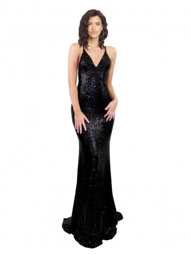 Sequin Criss Cross Open Back Long V-Neck Mermaid Black Tie Evening Gown / Prom Dress / Bridesmaid Dress Stockport