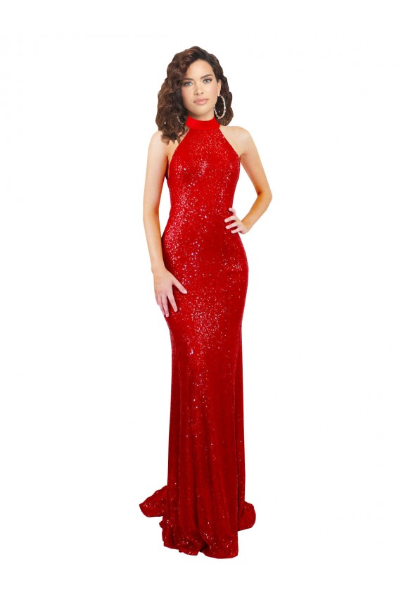 Sequin Open Back Long Halter Neck Mermaid Formal Evening Gown / Prom Dress / Bridesmaid Dress Stockport