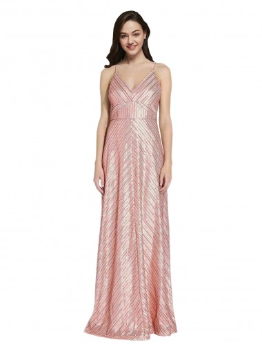 Sequin Low Back Long V-Neck Sheath Formal Evening Gown / Prom Dress / Bridesmaid Dress Stockport
