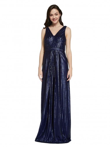 Sequin V-Back Long V-Neck Sheath Formal Evening Gown / Prom Dress / Bridesmaid Dress Stockport
