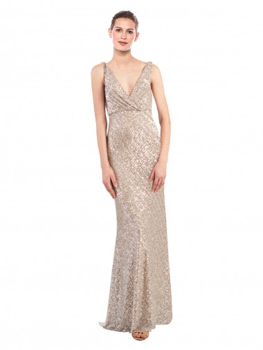 Sequin & Sparkling Sequin Low Back Long V-Neck Sheath Formal Evening Gown / Prom Dress / Bridesmaid Dress Stockport