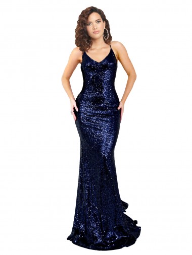 Sequin Low Back Long V-Neck Mermaid Formal Evening Gown / Prom Dress / Bridesmaid Dress Stockport