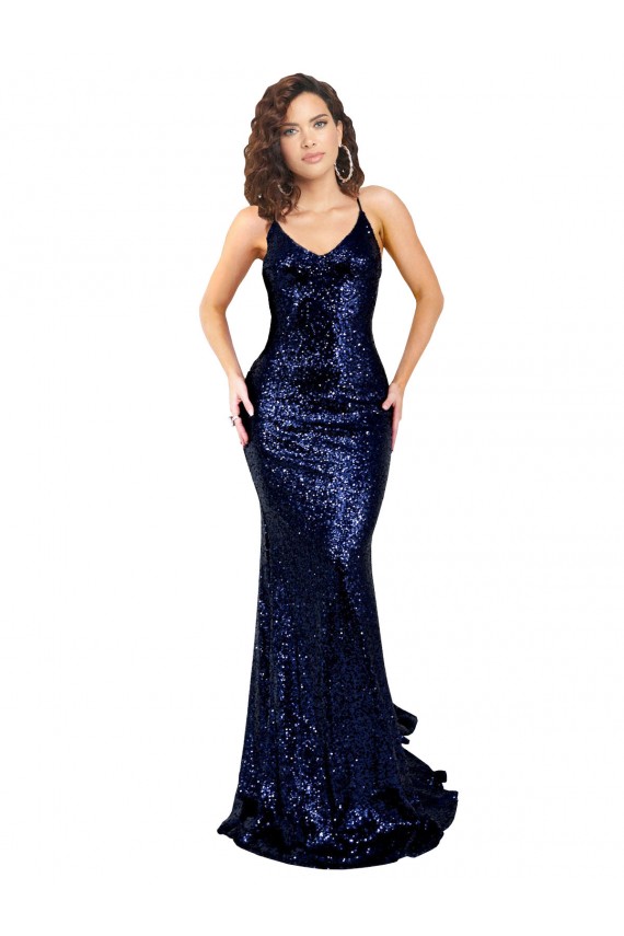 Sequin Low Back Long V-Neck Mermaid Formal Evening Gown / Prom Dress / Bridesmaid Dress Stockport