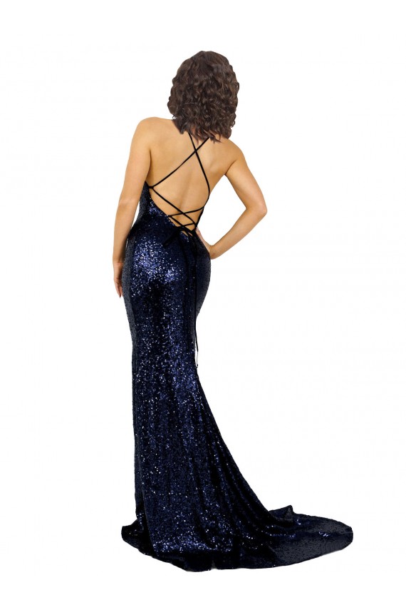Sequin Low Back Long V-Neck Mermaid Formal Evening Gown / Prom Dress / Bridesmaid Dress Stockport