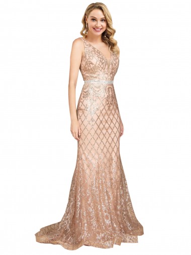 Sequin & Sparkling Sequin V-Back Long V-Neck Mermaid Formal Plus Size Evening Gown / Prom Dress / Bridesmaid Dress Stockport