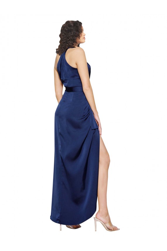 Silk like Satin Long Halter Neck Sapphire A-Line High Low Evening Gown / Prom Dress / Bridesmaid Dress Stockport