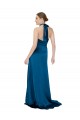 Silk like Satin Open Back Long Halter Neck Peacock Blue A-Line Formal Evening Gown / Prom Dress / Bridesmaid Dress Stockport