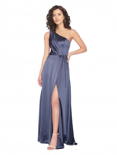 Silk like Satin Long One Shoulder Dusk A-Line Formal Evening Gown / Prom Dress / Bridesmaid Dress Stockport