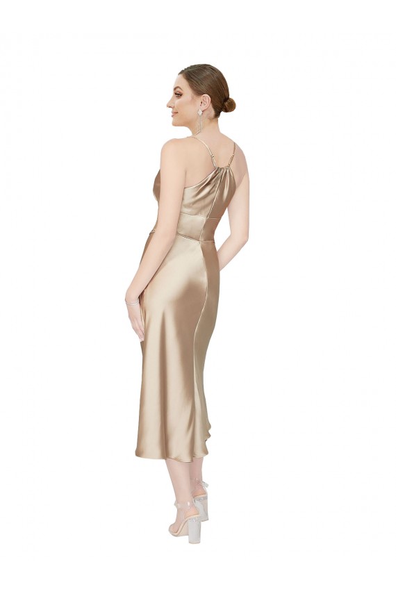 Silk like Satin Midi Length V-Neck A-Line Formal Evening Gown / Prom Dress / Bridesmaid Dress Stockport