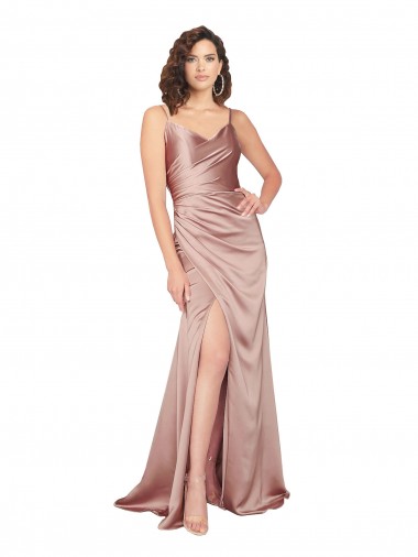 Silk like Satin V-Back Long V-Neck Sheath Black Tie Evening Gown / Prom Dress / Bridesmaid Dress Stockport