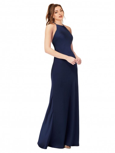 Silk like Satin Criss Cross Back Long High Neck Sheath Formal Evening Gown / Prom Dress / Bridesmaid Dress Stockport
