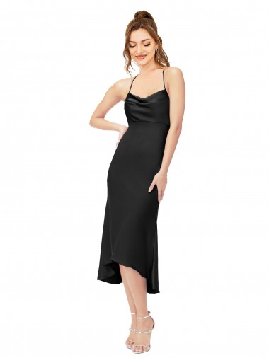 Silk like Satin Criss Cross Back Midi Length Cowl Neck Sheath High Low Evening Gown / Prom Dress / Bridesmaid Dress Stockport