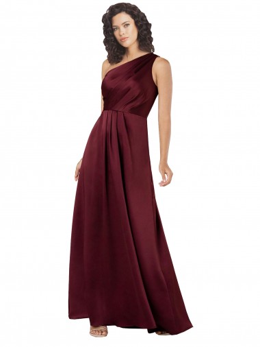Silk like Satin Long One Shoulder Burgundy A-Line Formal Evening Gown / Prom Dress / Bridesmaid Dress Stockport