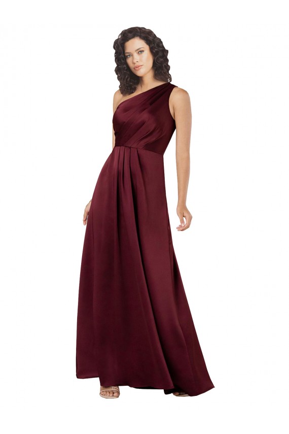 Silk like Satin Long One Shoulder Burgundy A-Line Formal Evening Gown / Prom Dress / Bridesmaid Dress Stockport