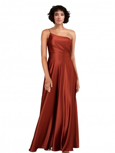 Silk like Satin Long One Shoulder Burnt Orange A-Line Black Tie Evening Gown / Prom Dress / Bridesmaid Dress Stockport