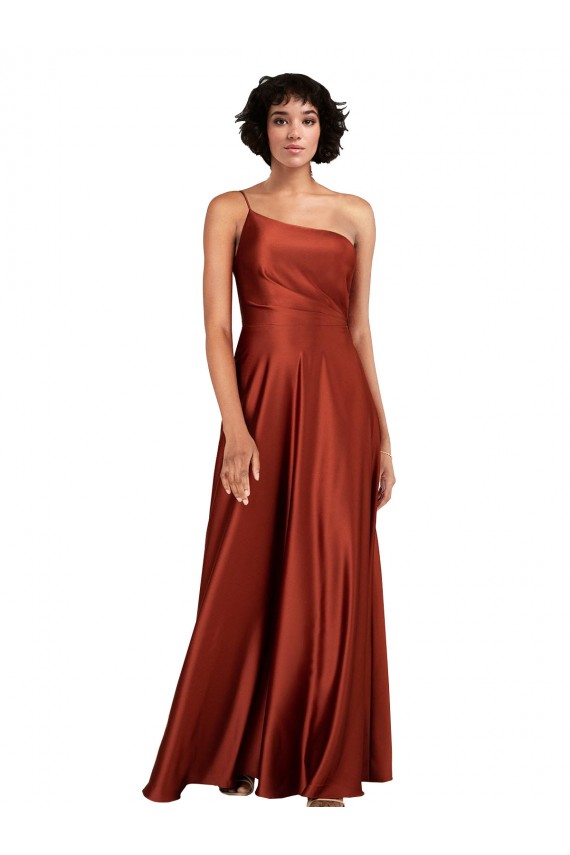 Silk like Satin Long One Shoulder Burnt Orange A-Line Black Tie Evening Gown / Prom Dress / Bridesmaid Dress Stockport