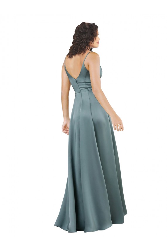 Silk like Satin V-Back Long V-Neck Black A-Line Formal Evening Gown / Prom Dress / Bridesmaid Dress Stockport