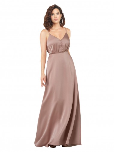 Silk like Satin Long V-Neck A-Line Formal Evening Gown / Bridesmaid Dress Stockport