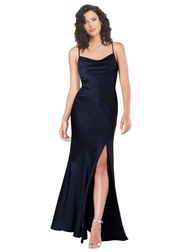Silk like Satin Long Cowl Neck A-Line Black Tie Evening Gown / Prom Dress / Bridesmaid Dress Stockport