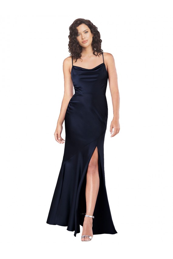 Silk like Satin Long Cowl Neck A-Line Black Tie Evening Gown / Prom Dress / Bridesmaid Dress Stockport