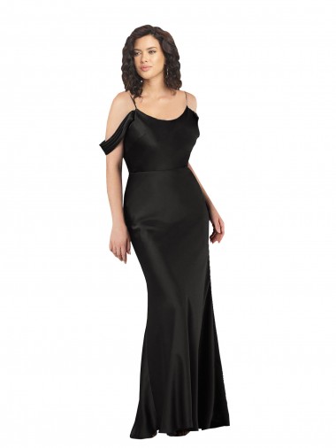 Silk like Satin Low Back Long Off the Shoulder Black A-Line Formal Dress / Bridesmaid Dress Stockport